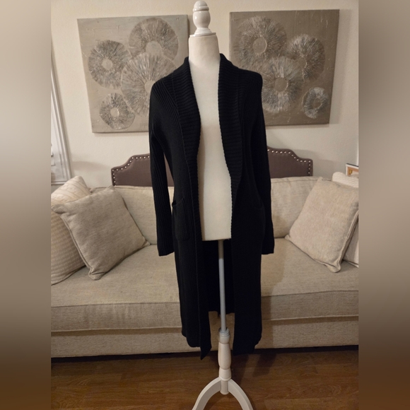 ✨J.CREW✨ 100% Cotton Ribbed Heavyweight Belted Long Cardigan - [Small, Black] - Picture 2 of 13